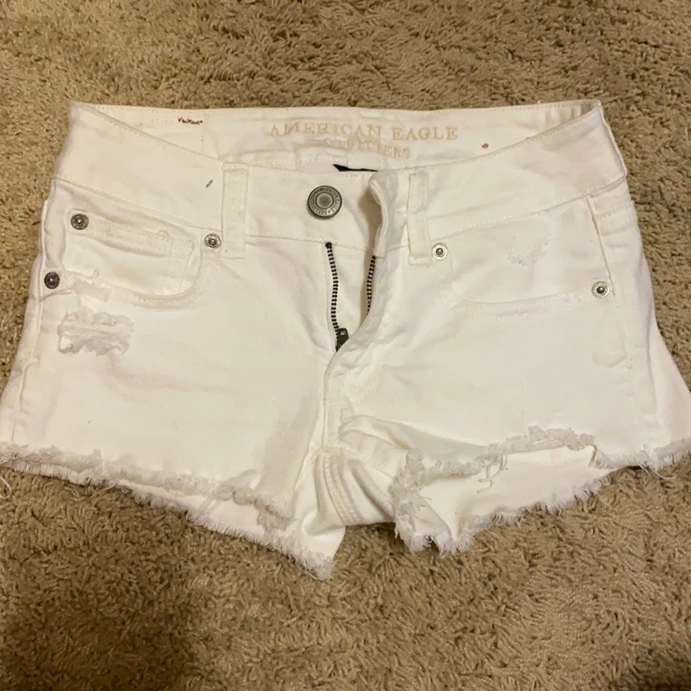 AE white denim shorts